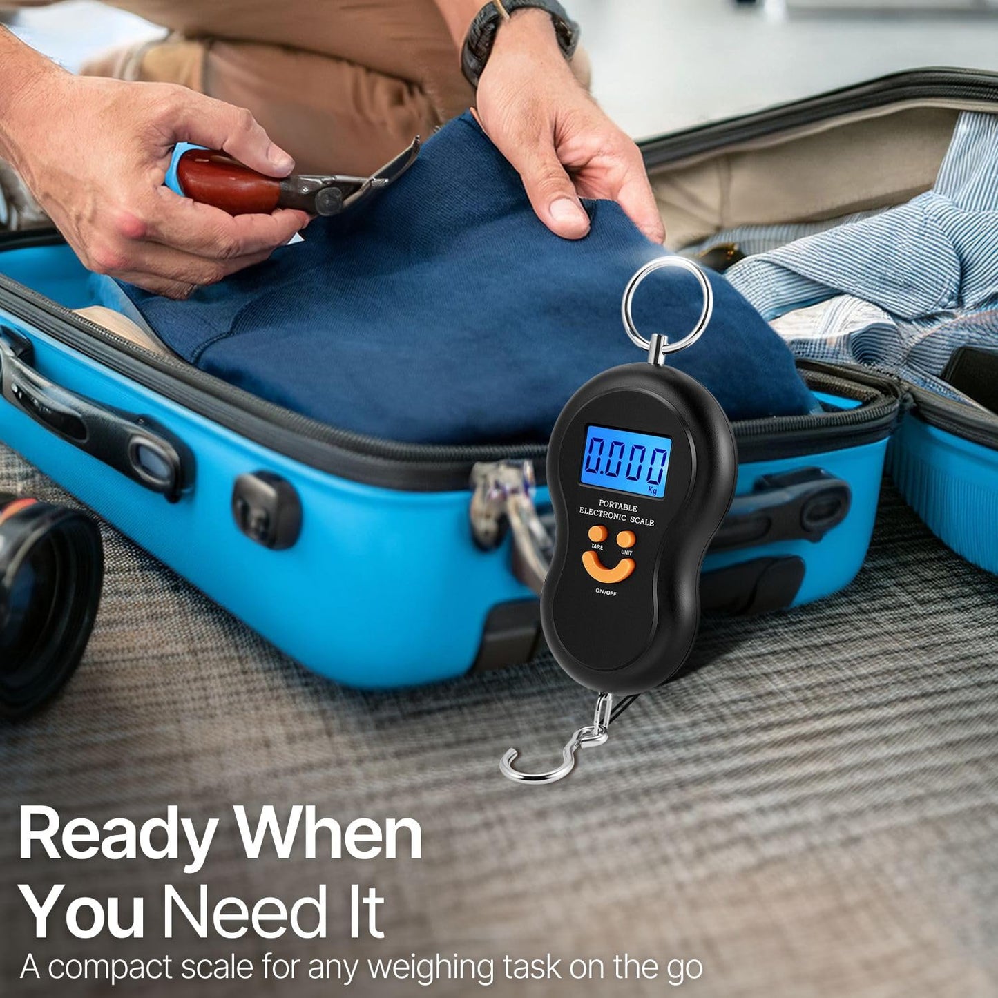 Flexzion Portable Luggage Weight Scale - 110lb/50kg Weight Capacity Luggage Scale Travel Digital with Backlit LCD Display, Handle, & Hook for Bags & Fishing - AAA Batteries Included