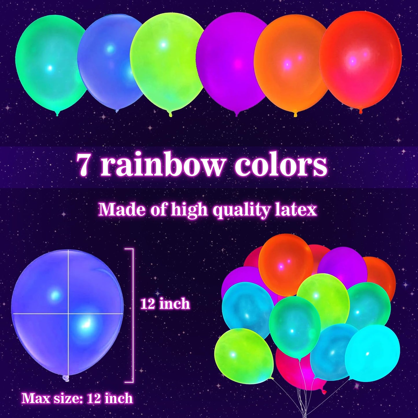 100 Pcs UV Neon Balloons ,Neon Glow Party Balloons UV Black Light Balloons Glow in the dark for Birthday Decorations Wedding Glow Party Supplies Blacklight Reactive Fluorescent Balloons