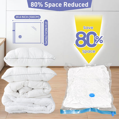 10 Pack Jumbo Vacuum Storage Bags with Hand Pump, 80% Storage Space Saving, Sturdy Leak-Free Space Saver Vacuum Seal Bags for Clothing, Vacuum Compression Bags for Travel Lugggage Blankets Comforters