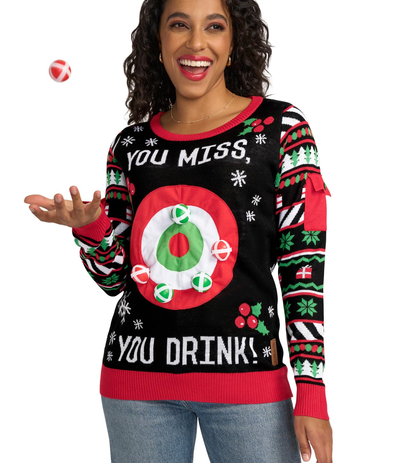 Tipsy Elves Women's Drinking Game Ugly Christmas Sweater: Medium