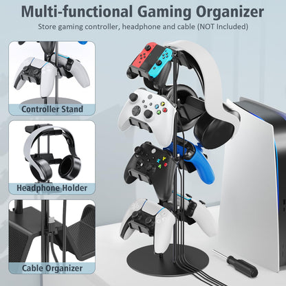 Kytok Controller Stand 4 Tiers with Cable Organizer for Desk, Universal Headphone Stand Compatible with Xbox PS5 PS4 Nintendo Switch, Headset Holder & Desk Mounts for 8 Packs Controller