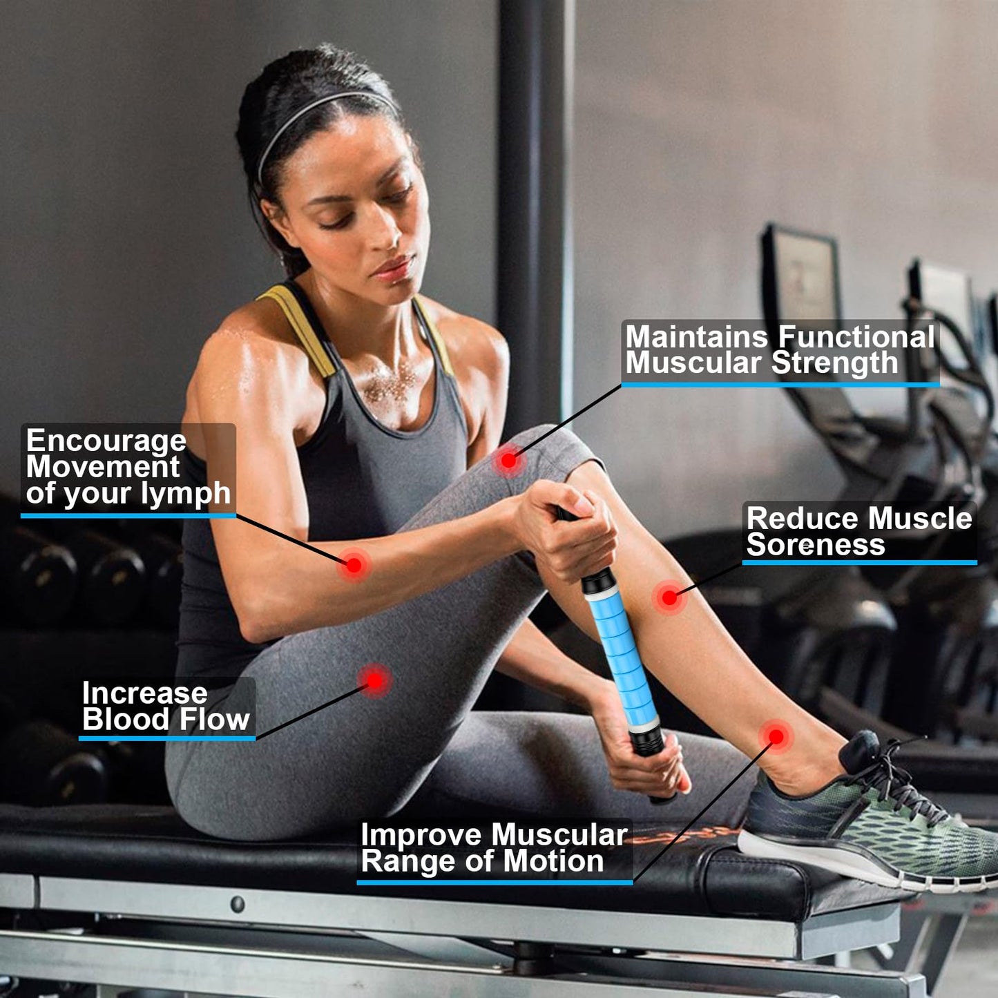 iGreely Premium Muscle Roller The Ultimate Massage Roller Stick 17 Inches Recommended by Physical Therapists Promotes Recovery Fast Relief for Cramps Soreness Tight Muscles Blue