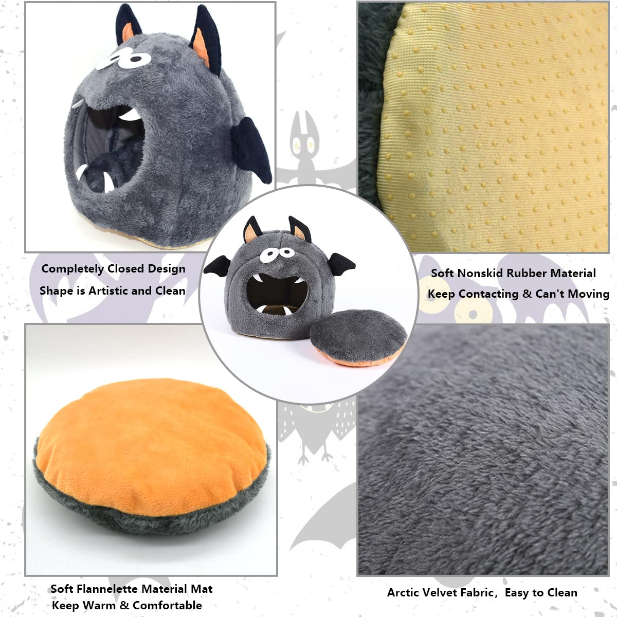 CooShou Guinea Pig Bed Hideouts Warm Small Animal Pet Beds Monster Hamster Bed House Accessorie for Guinea Pig Chinchilla Hedgehog Hamster