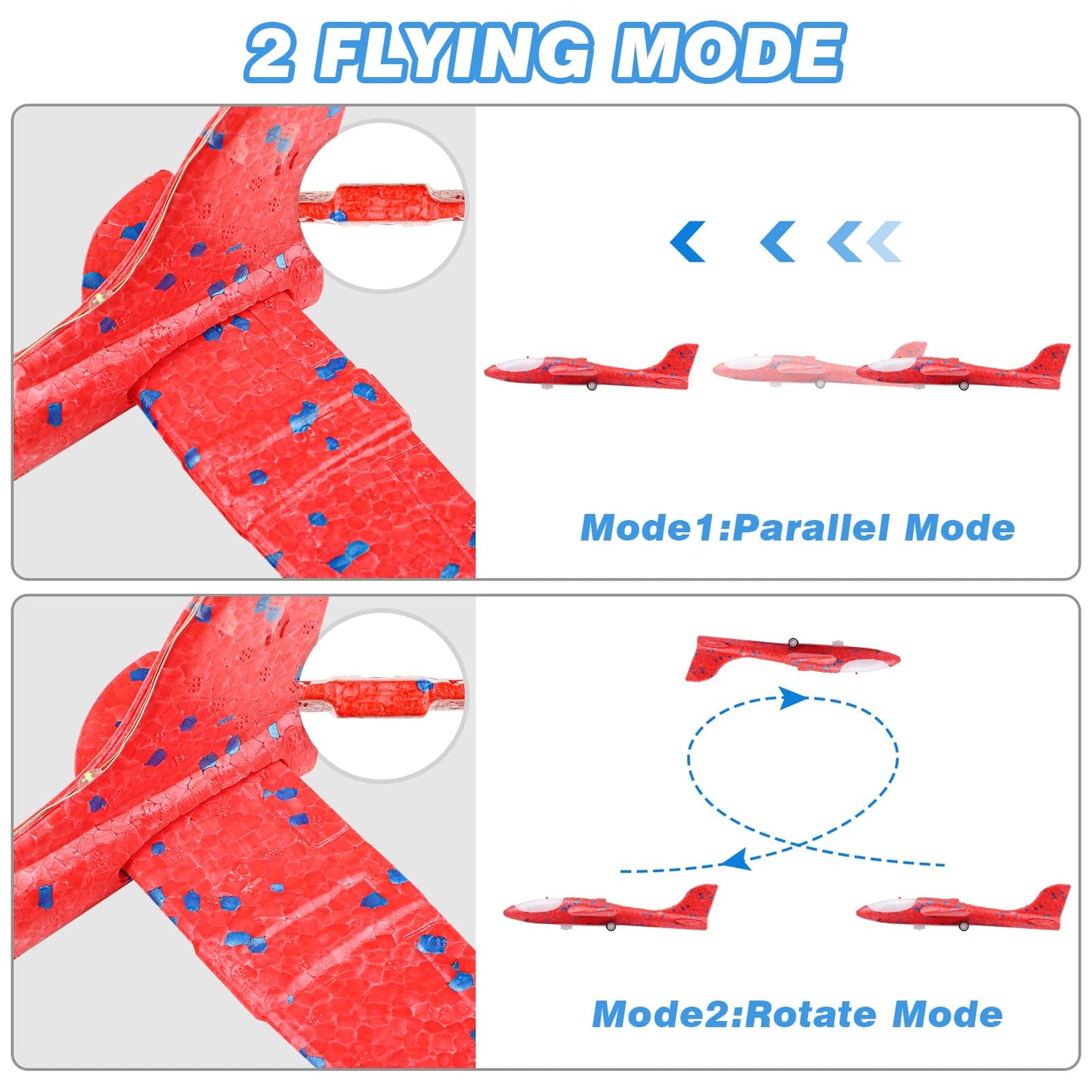 3 Pack Airplane Launcher Toy, 12.6" Foam Glider Led Plane, 2 Flight Mode Catapult Plane for Kids Outdoor Sport Flying Toys Gifts for 3 4 5 6 7 8 9 10 12 Year Old Boys Girls