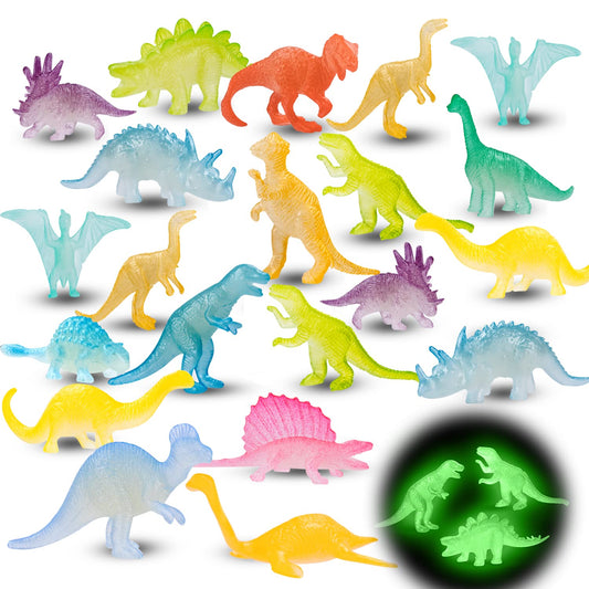 48Pcs Glow in Dark Mini Dinosaur Figures Birthday Party Favors Supplies Dino Cupcake Toppers Pinata Goodie Bags Stuffers Classroom Prizes Carnival Treasure Box Trinkets Bulk Toy Kids Goody Treat Gifts