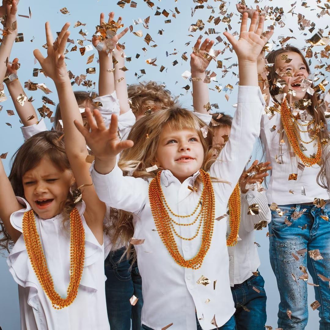 144PCS Bead Necklace, Orange Halloween Bead Necklaces Party Favors, 33" Mardi Gras Beads Necklaces Costume Bulk, Festival Parade Throw Accessories for Mardi Gras Halloween Wedding Celebrations Decor