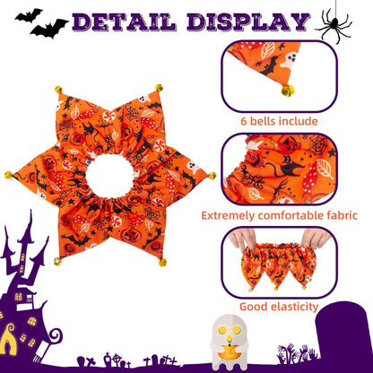 EXPAWLORER Dog Halloween Costumes - Halloween Style Dog Collar with Bells and Wizard's Hat Set,Halloween Pumpkin Pattern Pet Costume for Dogs Wearing - Orange