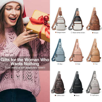 LATMAP Sling Bag For Women Faux Leather Anti Theft Small Casual Daypack Backpack Fanny Pack Crossbody Chest Bags Purse