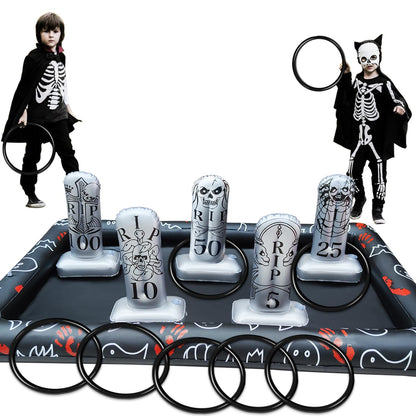 Giant Tombstone Ring Toss Games Halloween Party Game Favors for Kids Inflatable Gravestone Ring Toss Game Halloween Party Decor Outdoor Carnival Game Classroom Indoor Outdoor School Yard