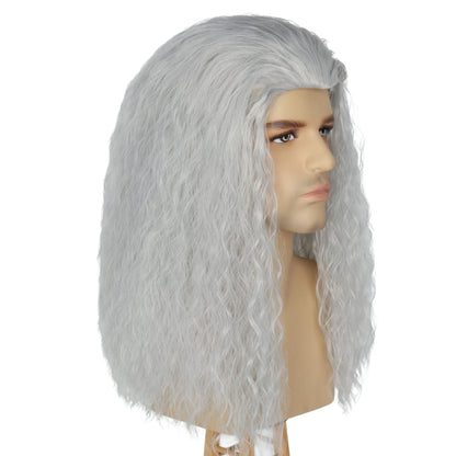 Koonfan Women Witch Costume Men Wizard Wig Silver Gray Old Lady Grandma Wig Halloween Cosplay Wigs