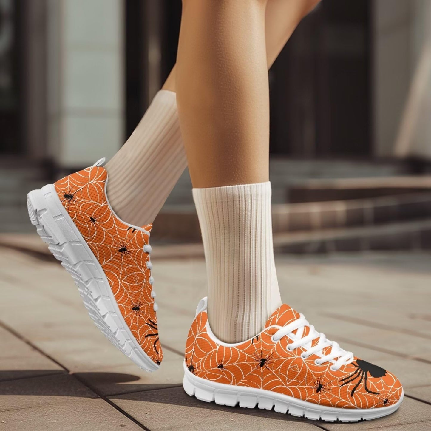 GIFTPUZZ Orange Web Men's Slip-On Sneakers Halloween Themed Lightweight Walking Shoes with Non-Slip Sole for Indoor/Outdoor Comfortable Casual Fashion Gifts for Halloween Size 45