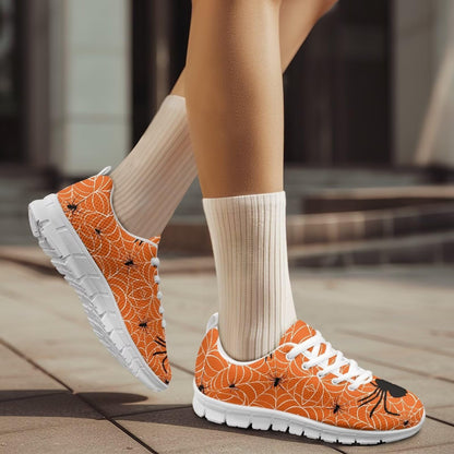 GIFTPUZZ Orange Web Men's Slip-On Sneakers Halloween Themed Lightweight Walking Shoes with Non-Slip Sole for Indoor/Outdoor Comfortable Casual Fashion Gifts for Halloween Size 45