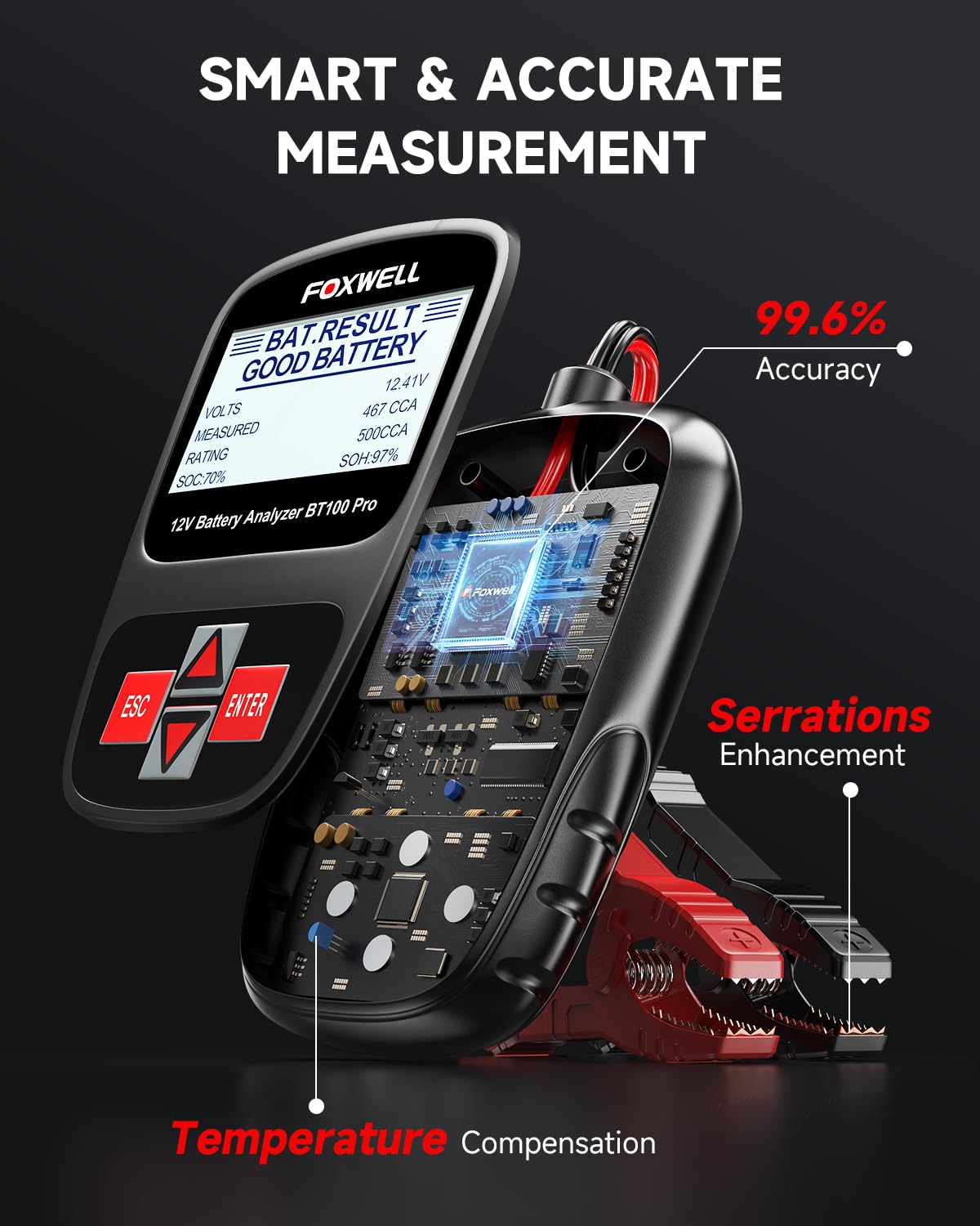 FOXWELL BT100 PRO 12V Car Battery Tester, 100-1100CCA Battery Load Tester, Automotive Digital Analyzer for Cars Trucks Motorcycles SUVs and Marine