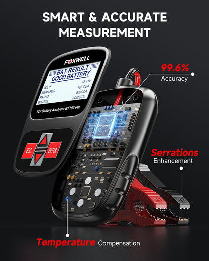 FOXWELL BT100 PRO 12V Car Battery Tester, 100-1100CCA Battery Load Tester, Automotive Digital Analyzer for Cars Trucks Motorcycles SUVs and Marine