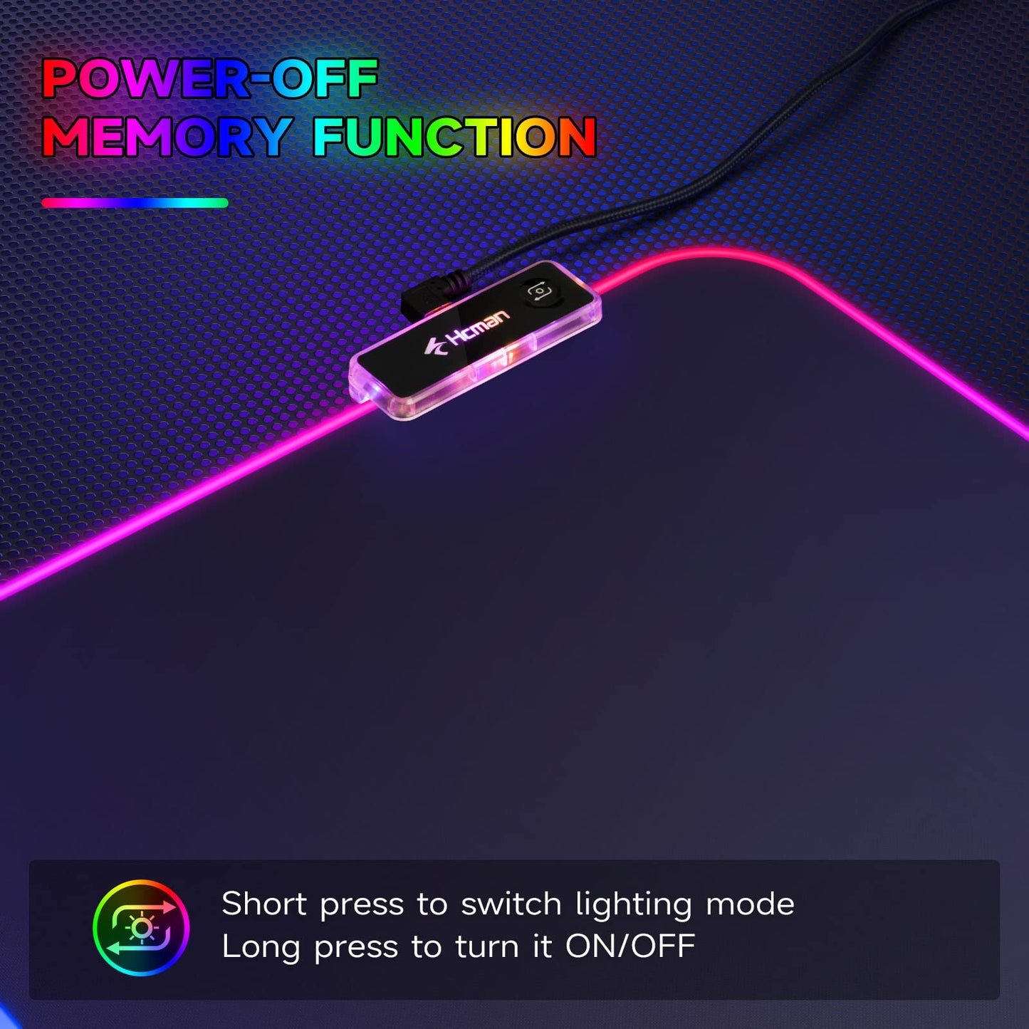 Hcman RGB Gaming Mouse Pad, Large Mousepad with Led Light, PC Gaming Accessories Black Keyboard Pad for Desk, Non-Slip Rubber Base XXL Big Mouse Mat for Gamer Boy Men Gift (31.5 X 12 Inch)