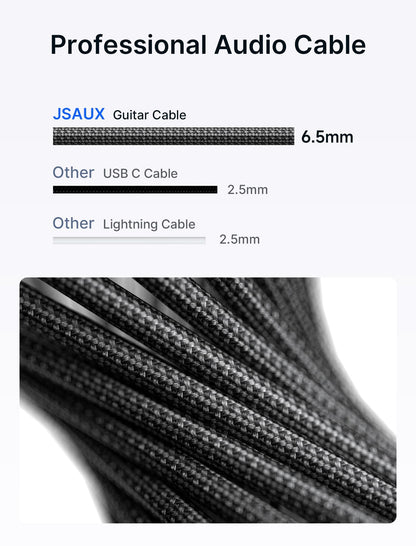 JSAUX Guitar Cable 10 ft, Amp Cord for Electric Guitar/Mandolin/Bass, Pro Audio Instrument Cable with 1/4" Tips(TS Port) Right Angle to Straight-Gray