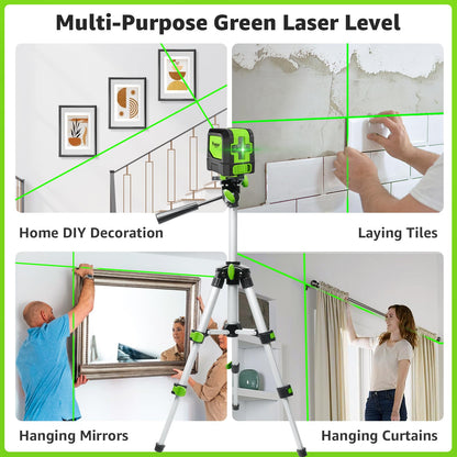 Huepar Laser Level, 100ft Self Leveling Green Cross Line Laser for Picture Hanging, Tile, Decoration & DIY Indoor Construction – 360° Magnetic Base & Battery Included