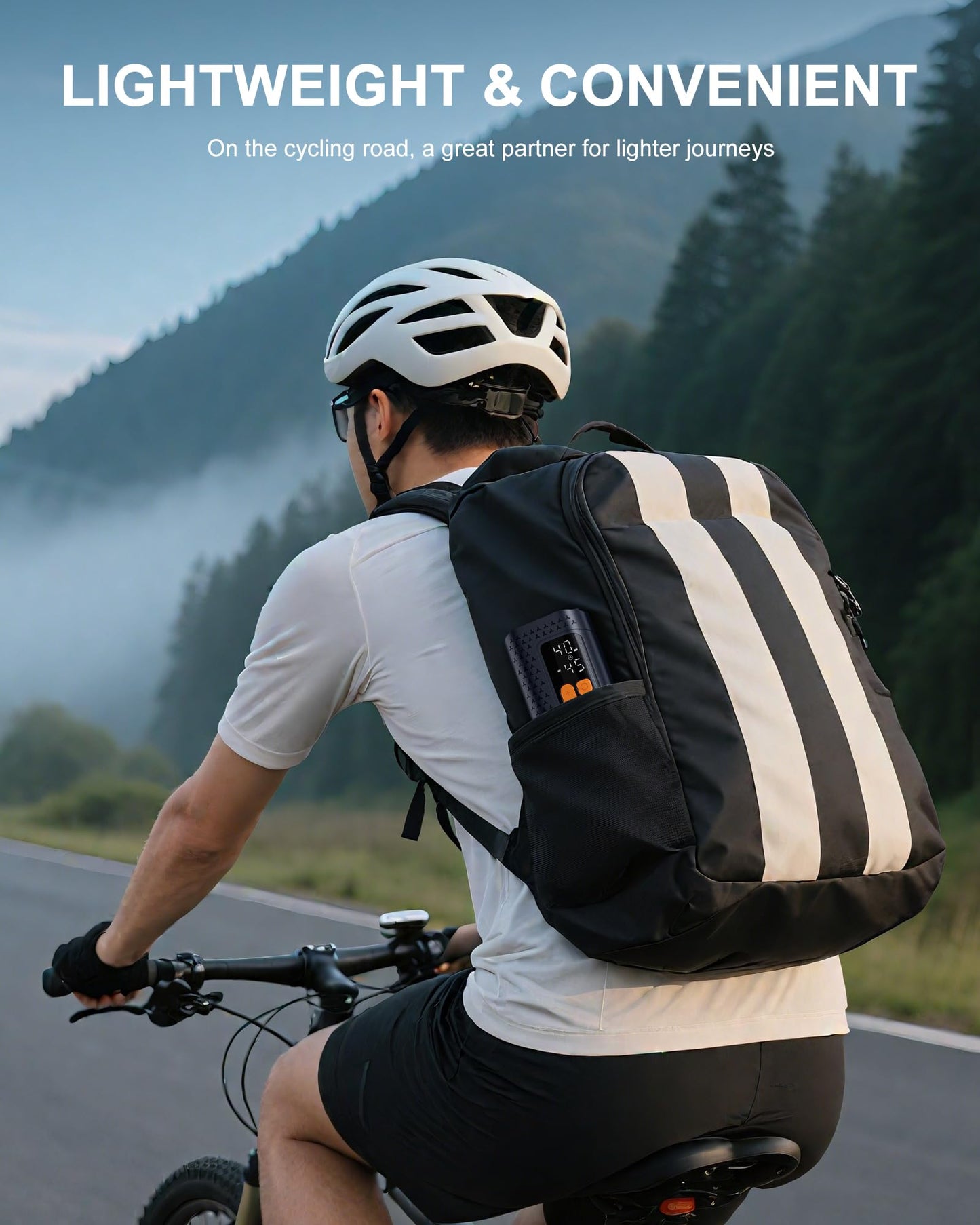 Electric Bike Pump, 160PSI Mini Bike Tire Pump, 4X Fast Bicycle Pump with Digital Pressure Gauge, Bike Air Pump with Presta and Schrader Valve for Mountain Bike, Moto, Road Bike, Car and Balls