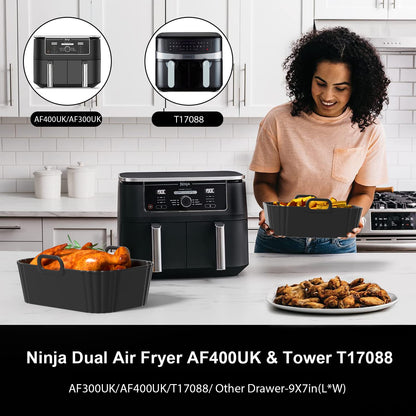 PINTAUR Silicone Air Fryer Liners 2 Pack, Reusable Liners Compatible for Ninja Foodi DZ201, DZ401, DZ550, COSORI, Chefman, Instant Air Fryer, and 6-in-1 8-10QT Air Fryer Baskets