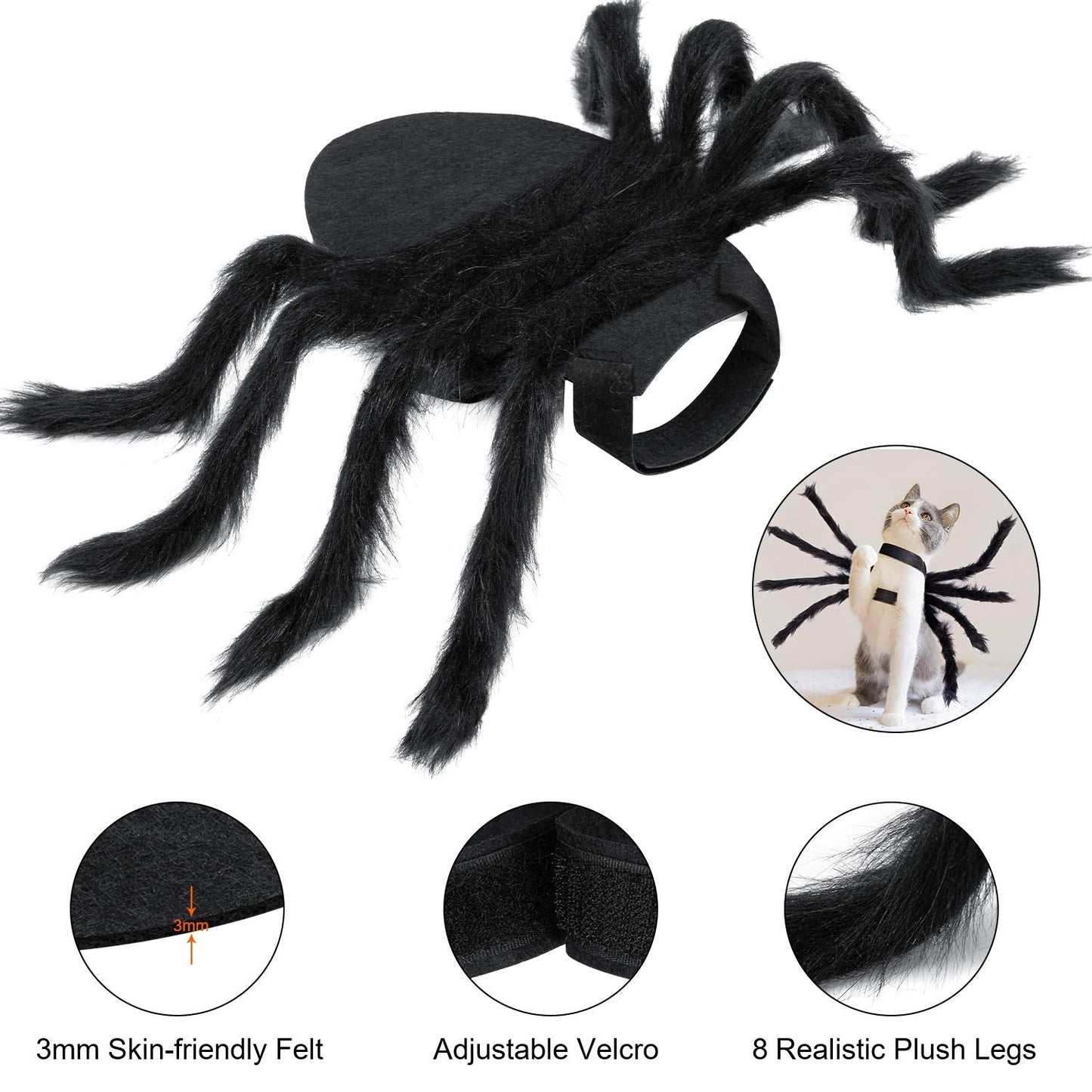 Halloween Spider Costume for Dog Cat, Halloween Pet Costume Halloween Decorations, Spider Decor Halloween Party Supply, Spider Cosplay Costumes with Adjustable Velcro for Small Medium Dogs and Cats