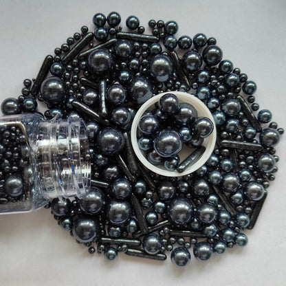 Edible Black Pearl Sugar Sprinkles Candy Mix Size Baking Edible Cake Decorations Cupcake Toppers Cookie Decorating Wedding Party Valentine Halloween Christmas Supplies 100g/3.53oz