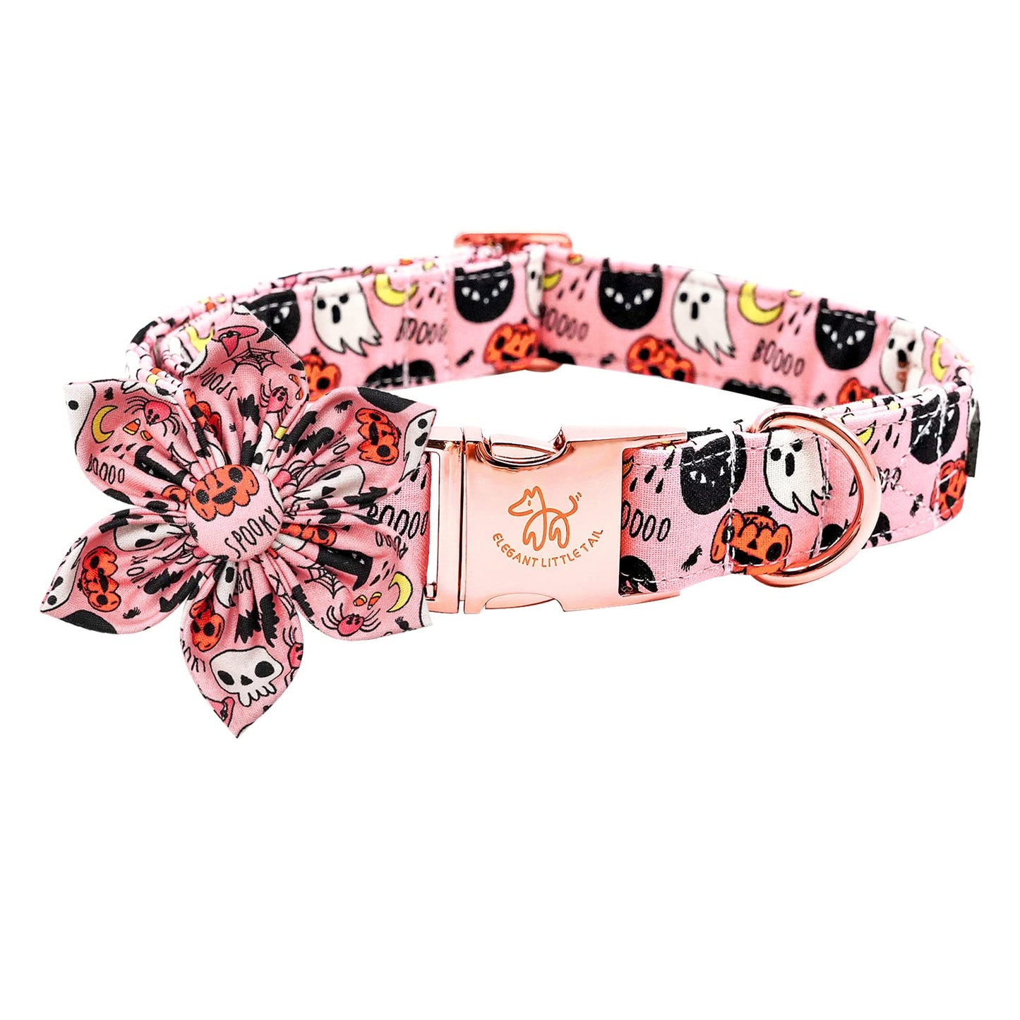 Elegant little tail Dog Collar with Flower, Fall Dog Collar Halloween Pumpkin Flower Collar Dog Girl Pet Collar Dog Collars for Large Dog