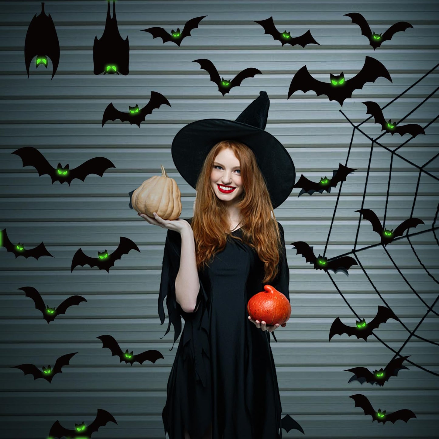 24 Pcs Halloween Garage Door Decorations Magnets Bats with Glow in The Dark Eyes Luminous Magnetic Black Bats Stickers Halloween Decorations for Garage Door Car Refrigerator