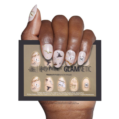 Harry Potter™ x Glamnetic Press On Nails - Hogwarts™ | Semi-Transparent Multi Graphic Short Oval Nails in a Glossy Finish | 15 Sizes - 30 Nail Kit with Glue