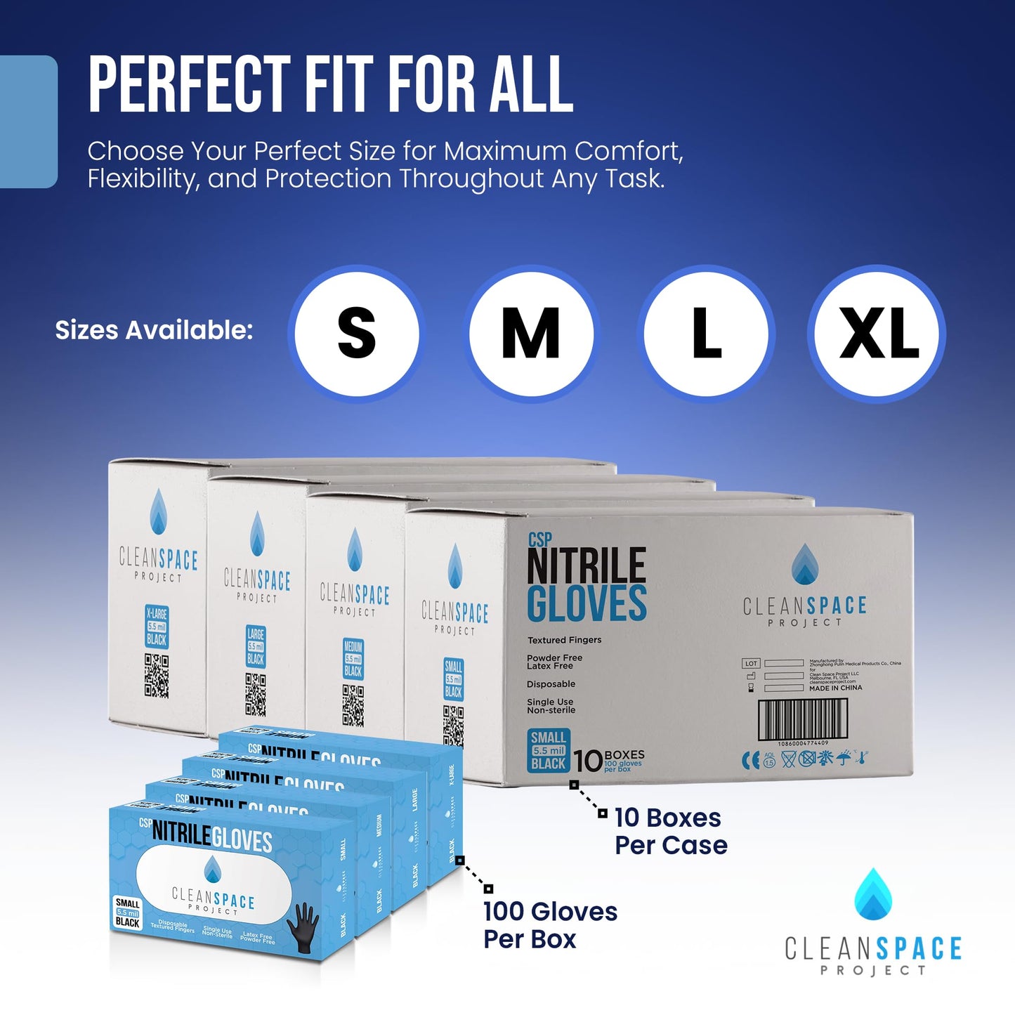 CLEAN SPACE PROJECT Black Nitrile Gloves Disposable, Box of 100-5.5 Mil, Non Latex & Powder Free - For Cooking Prep, Cleaning, Mechanic Work, Tattoo, Barber & More - Food & Industrial Use (Large)