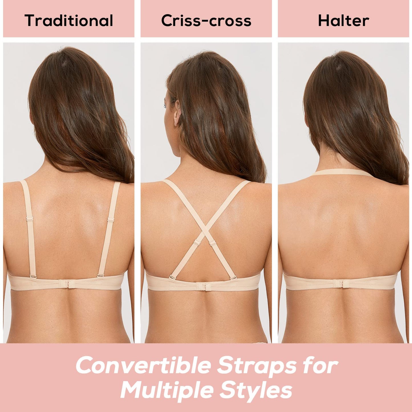 DOBREVA Women's Plunge Bra Deep V Sexy Underwire Low Cut Bras T Shirt Cleavage Lightly Padded Beige 34D