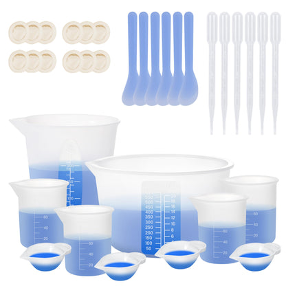 KISREL Silicone Measuring Cup for Resin, Resins Supplies with 600ML+250ML+ 100ML Cups, Resin Mixing Cups, Silicone Stir Sticks, Epoxy Mixing Cup
