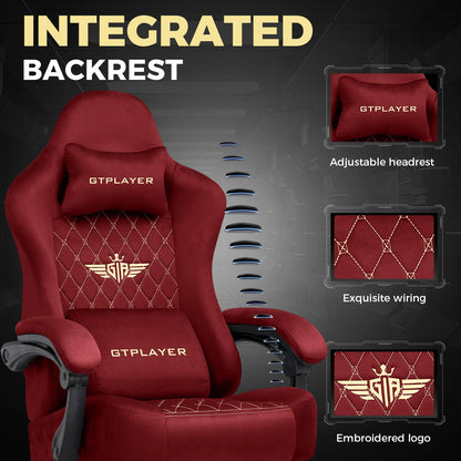 GTRACING Gaming Chair Fabric with Footrest, Big and Tall Game Chair High Back Computer Office Chair with Lumbar Support for Adults, Ergonomic Swivel Games Chair with Pocket Spring Cushion Gaming Red
