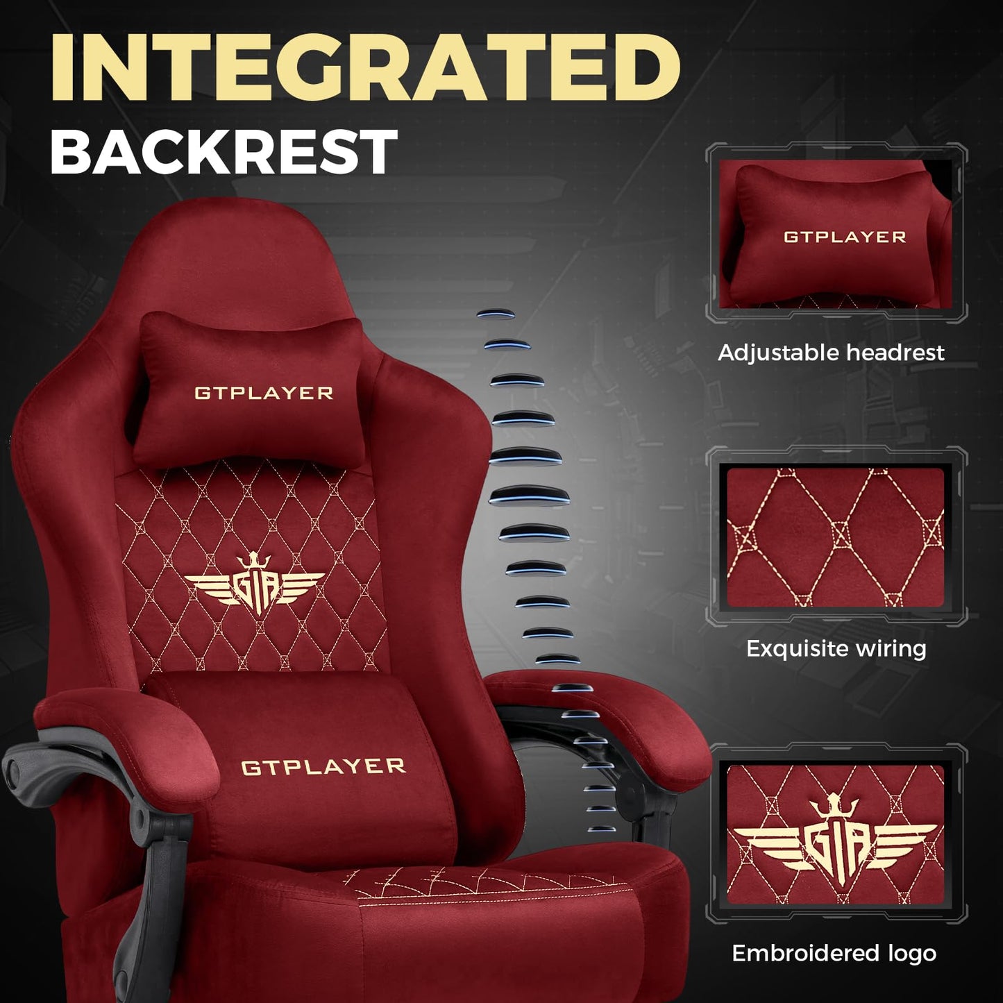 GTRACING Gaming Chair Fabric with Footrest, Big and Tall Game Chair High Back Computer Office Chair with Lumbar Support for Adults, Ergonomic Swivel Games Chair with Pocket Spring Cushion Gaming Red