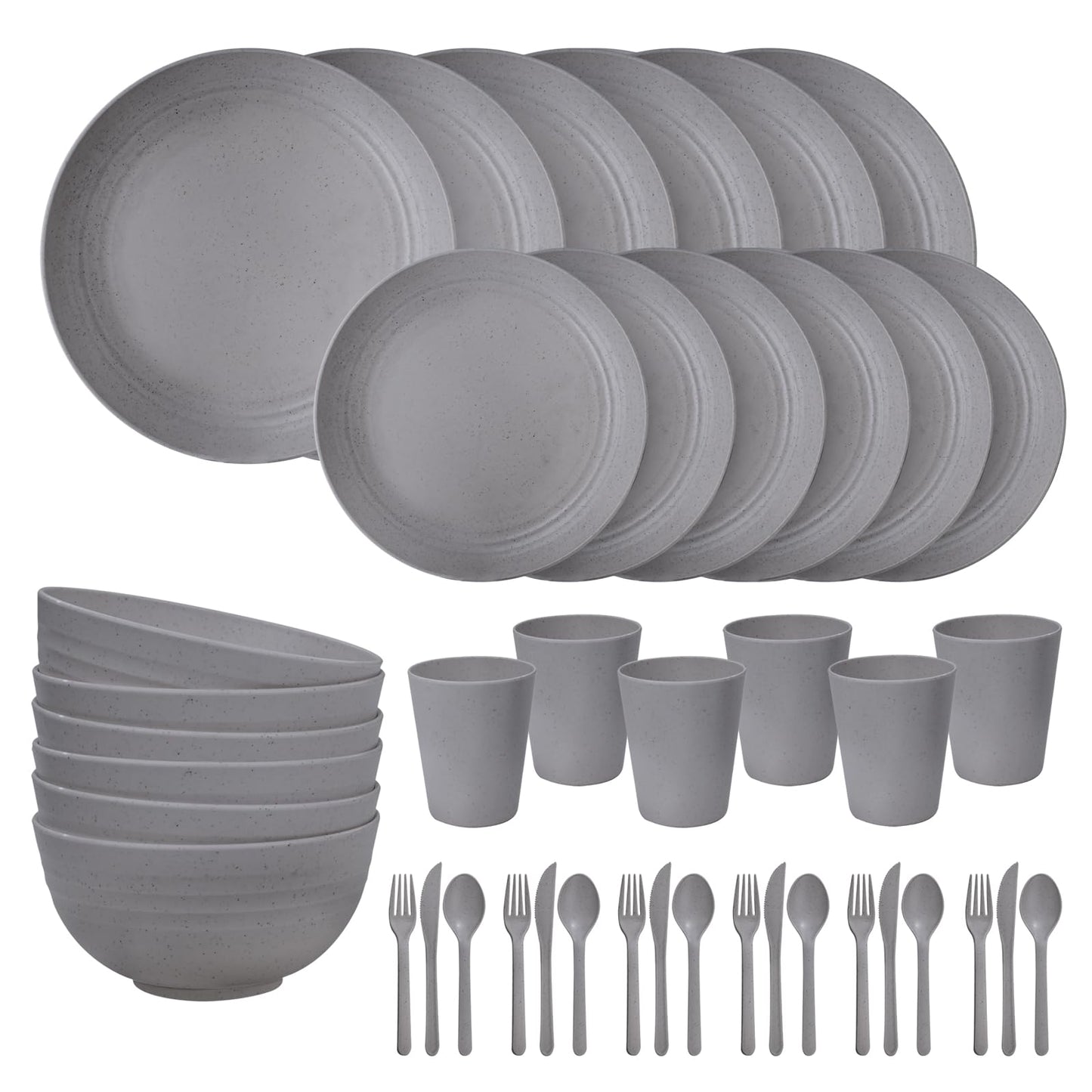 EI 42pcs Wheat Straw Dinnerware Set,Reusable Plastic Plates Unbreakable,Plates and Bowls Sets for College Dorm Room,Camping,Picninc,Halloween