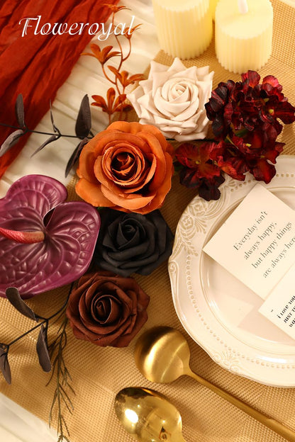 Floweroyal Halloween Artificial Flowers Black Flowers Mix Silk Flowers Fake Roses with Stems for DIY Wedding Bridal Bouquets, Baby Shower, Floral Arrangement, Table Centerpieces, Home Decorations