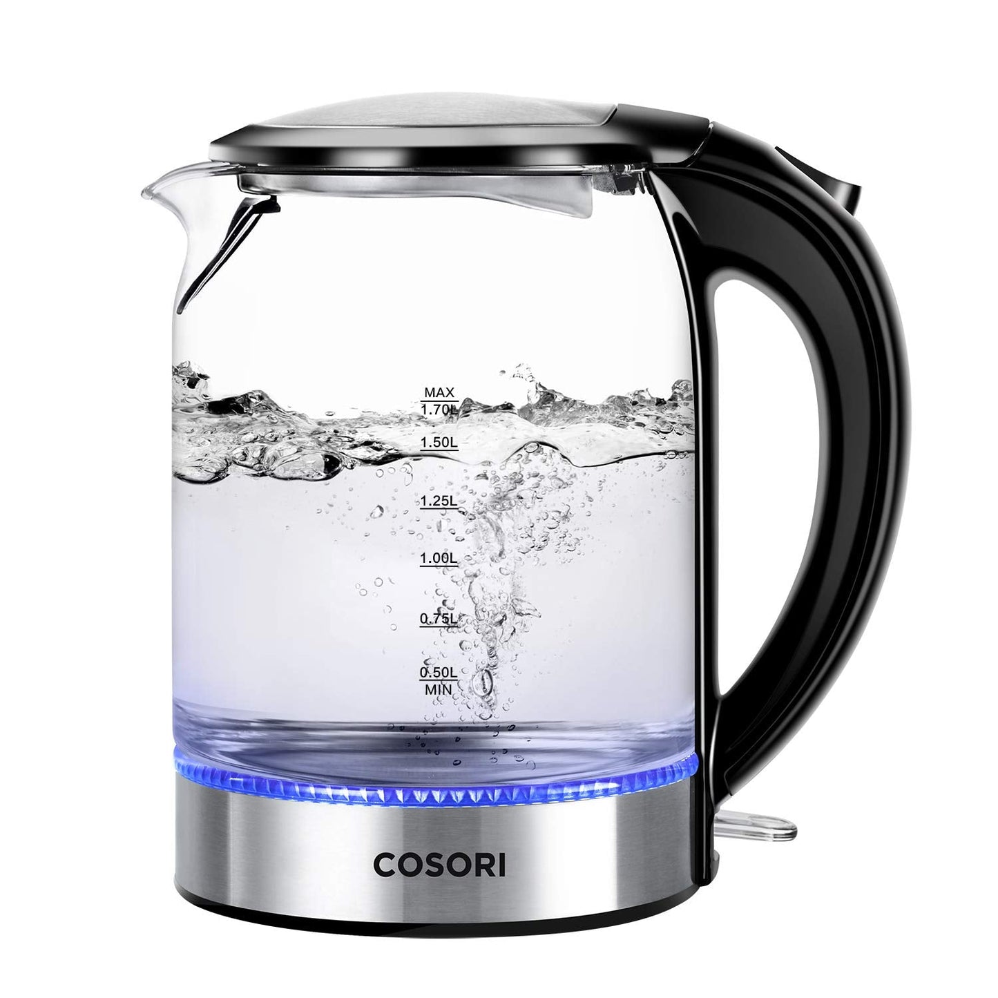 COSORI Speed-Boil Electric Tea Kettle, 1.7L Hot Water Kettle (BPA Free) 1500W Auto Shut-Off & Boil-Dry Protection, LED Indicator Inner Lid & Bottom, Transparent