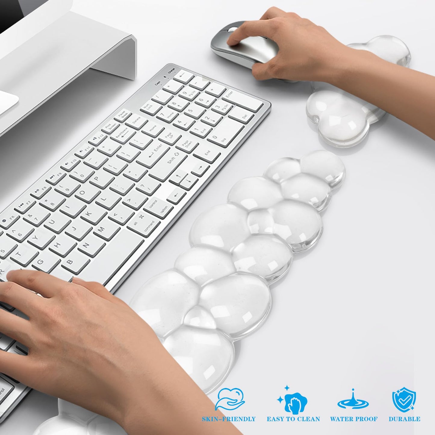 Gel Cloud Keyboard and Mouse Wrist Rest, Cute Wrist Support and Arm Support Keyboard Rest for Keyboard and Mouse Typing Pain Relief，Suitable for Office/Computer/Laptop/Gaming（White）