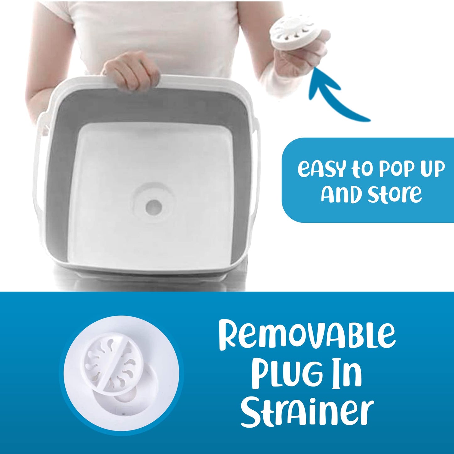 Home Spirit Collapsible Sink – 9L Portable Wash Basin Tub with Handle, Plug & Strainer – For Dishes, Fruits, Veggies, Laundry & Beverages