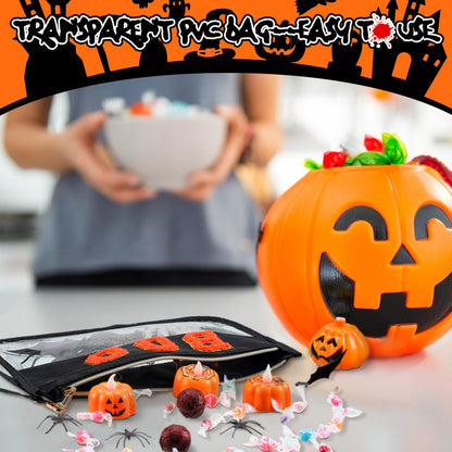 Hillban 2 Pcs Summer Halloween Gifts Chenille Letter Bags Boo Patch Makeup Bag Spooky Pumpkin Flat Clear Pouch PVC Organizer Purse Waterproof Travel Cosmetic Bag Portable Storage Case for Women