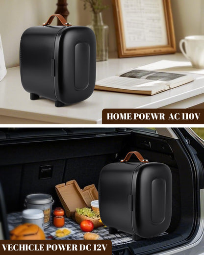 FANSEXPERT Mini Fridge for Bedroom, 4 Liter/6 Cans Skincare Small Refrigerator, AC/DC Portable Mini Cooler & Warmer, Small Fridge for Camping, Dorm, Office, Car (Black)