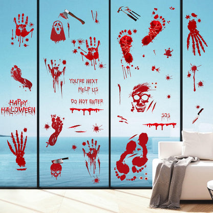 Halloween Decorations 165 PCS, 8 Sheets Bloody Handprint Footprint Halloween Wall Decal Floor Window Stickers,10 Sheets Wound Tattoo Stickers, Scary Party Decorations Window Stickers