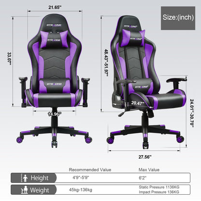 GTRACING Gaming Chair with Bluetooth Speakers Music Video Game Chair Audio Ergonomic Design Heavy Duty Office Computer Desk Chair GT890M Purple