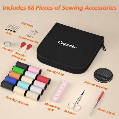 Coquimbo Sewing Kit Christmas Gifts for Grandma, Mom, Adults, Kids, Beginner, Traveler, Emergency, Portable Sewing Supplies Contains Soft Tape Measure, Scissors, Thread, Sewing Needle etc(Black, S)