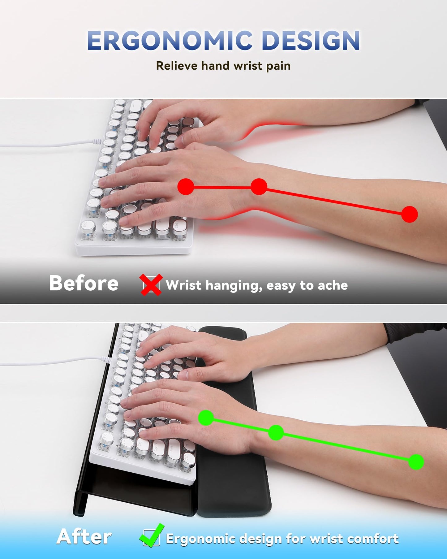 Laborio Computer Keyboard Wrist Rest Stand for Desktop, Keyboard Holder for Easy Typing with Wrist Pad for Office Desk, Home, School (Black)