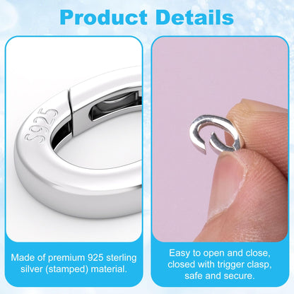 HINZIC 925 Sterling Silver Oval Necklace Shortener Clasp Hypoallergenic Tiny Carabiner Snap Clip Valentines Wedding Bracelet Ring Connector Lock for Women Jewelry Making