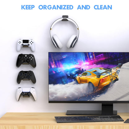 Controller Wall Mount Holder for PS5 Pro/Slim Controller, for Switch Controller,Strong Adhesive/Screw Controller Holder Headphone stand,Headset Hanger Hook for Universal Controller and Headset-6 Pack