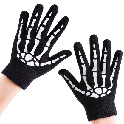 Cooraby 3 Pairs Kids Skeleton Touchscreen Gloves Halloween Glow in The Dark Full Finger Skull Bone Gloves