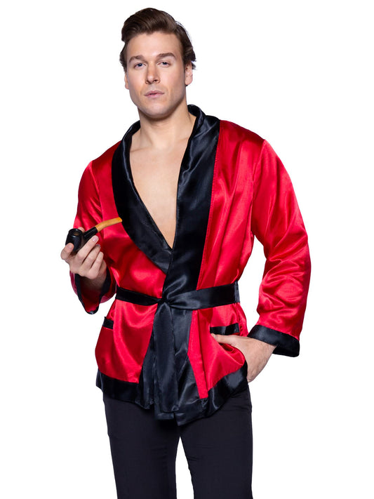 Leg Avenue Men's 2 Piece Bachelor Cigarette Smoke Jacket And Pipe Costume, Red/Black, One Size