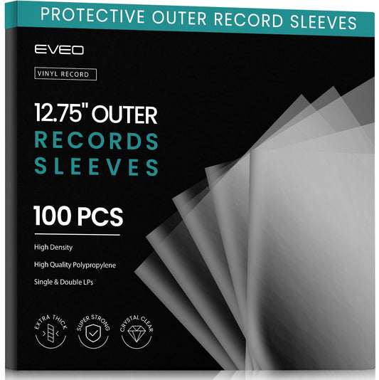EVEO 100 Vinyl Record Sleeves Outer – Crystal Clear Outer Vinyl Sleeves LP Album Covers 12.75"x12.75" | Perfect Fit Protective 3 Mil Protection for Single & Double LPs - Archival Quality