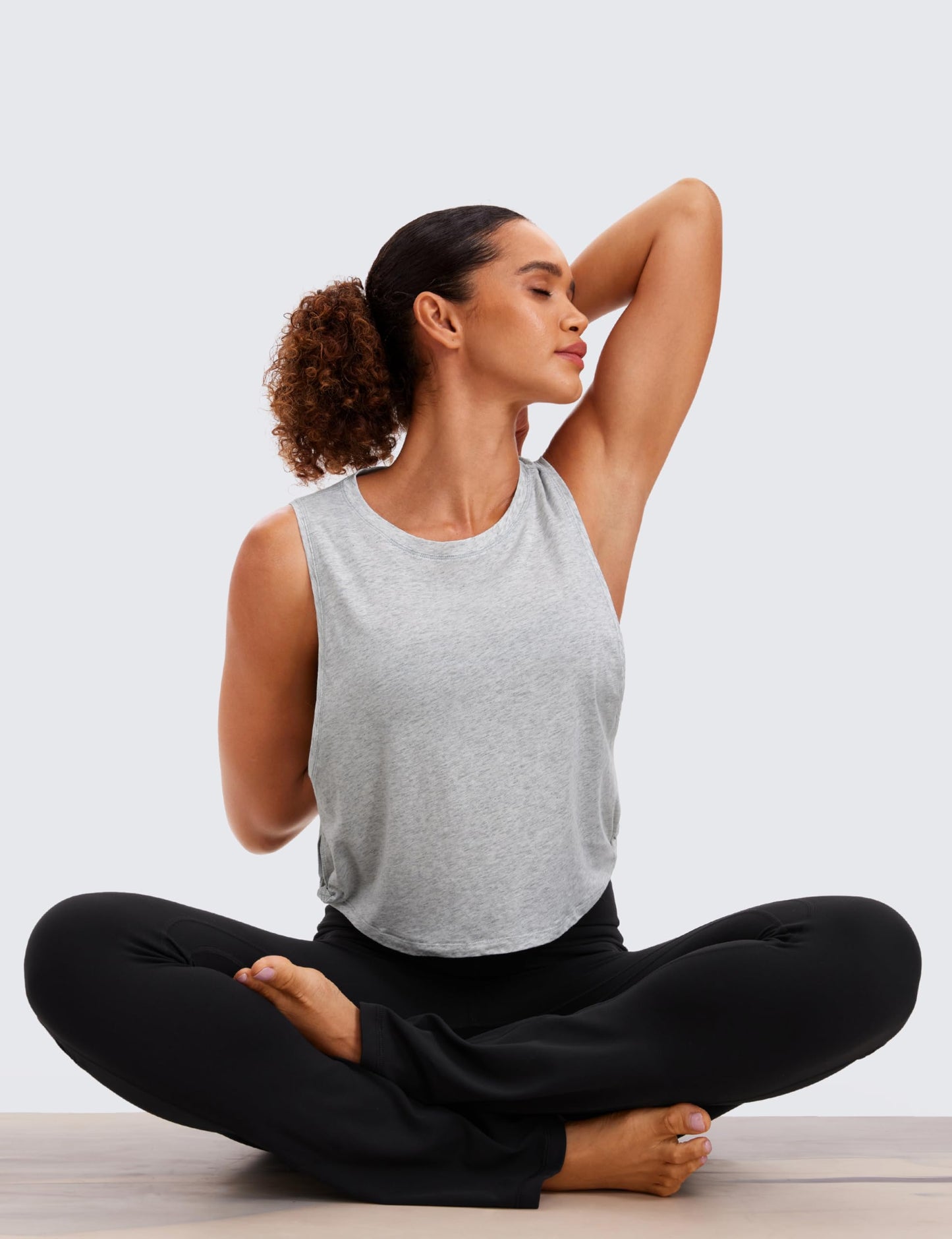 CRZ YOGA Pima Cotton Cropped Workout Tank Tops for Women - Sleeveless Sports Athletic Yoga Running Gym Crop Shirts Light Grey Heather Small